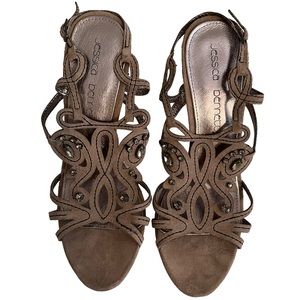 Jessica Bennett Taupe Suede Embellished Slingback High Heel Sandal 10W